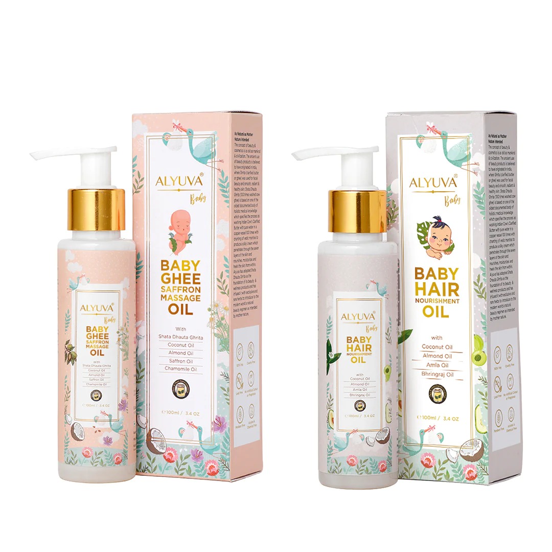 Alyuva Combo Baby Ghee Saffron Massage Oil and Baby Hair Nourishment Oil