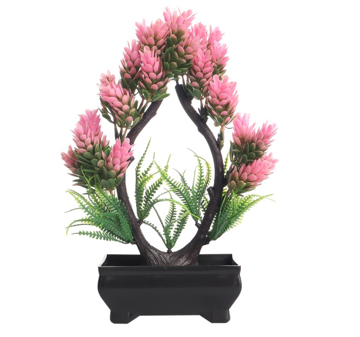 Artificial U Shaped Bonsai Tree with Pink Buds and Pot