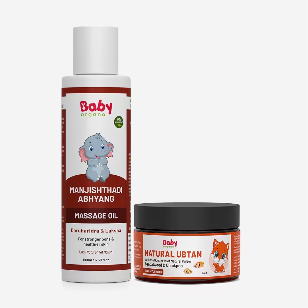 BabyOrgano Manjishthadi Abhyang Massage Oil and Natural Ubtan Combo