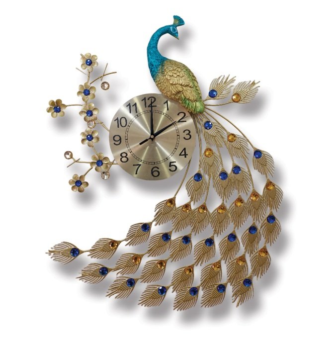Big Modern Colorful Metal Peacock Wall Clock