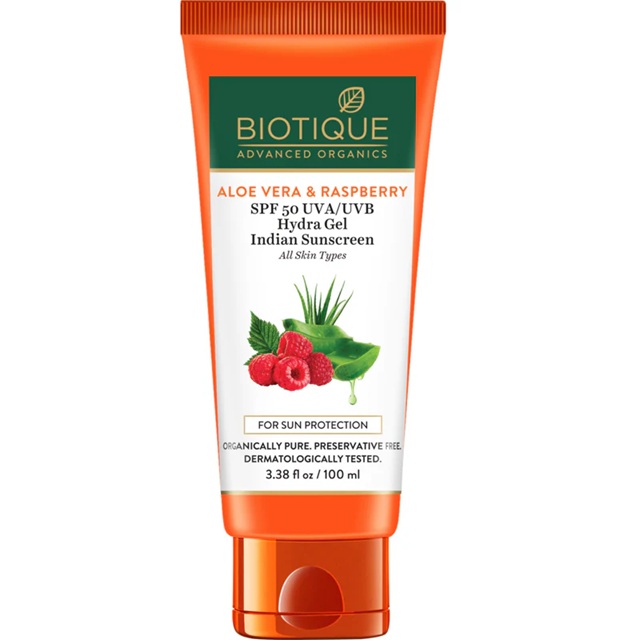 Biotique Aloe Vera & Raspberry SPF 50 Hydra Gel Indian Sunscreen