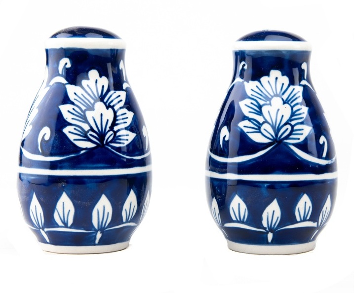 Blue Large Size Ceramic Hand Painted Salt and Pepper Dispenser