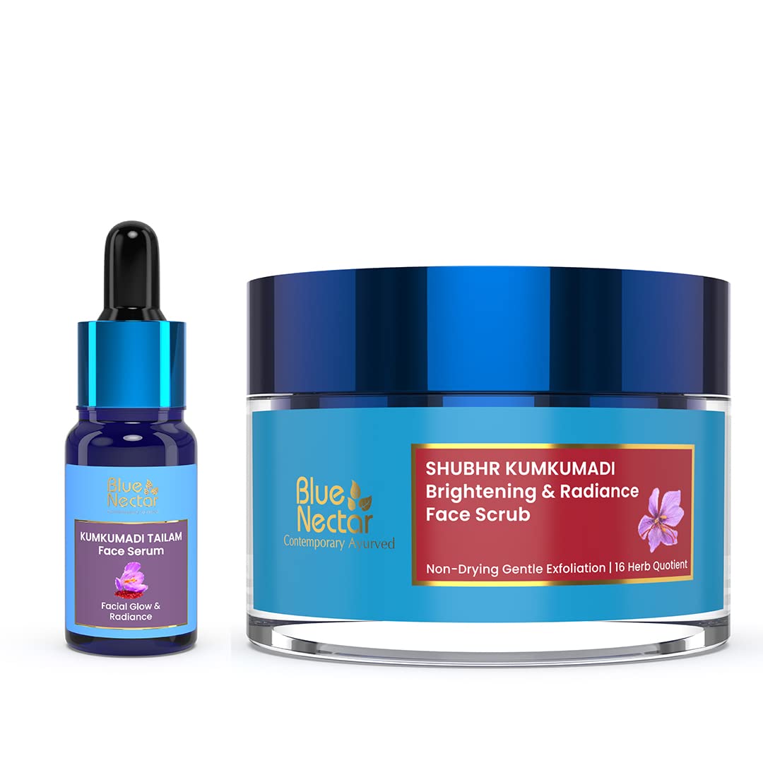 Blue Nectar Kumkumadi Tailam Face Serum and Kumkumadi Face Scrub