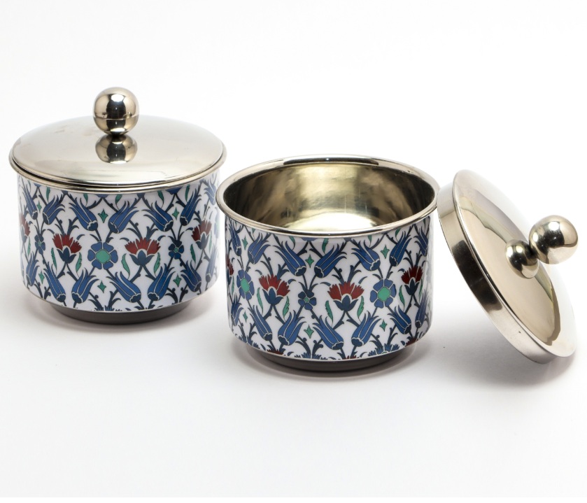 Blue Ornamental Iznik Stainless Steel Storage Jars (Small)