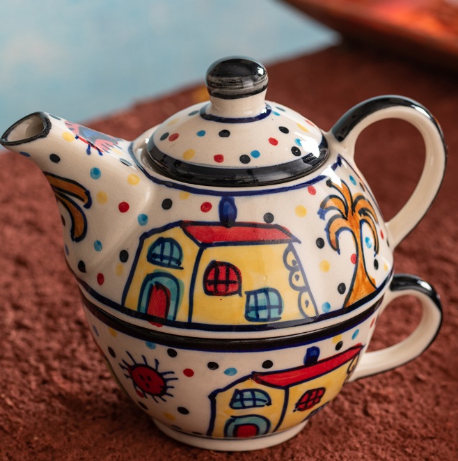 Ceramic Hut Hand Painted Ceramic Single Tea Pot Kettle