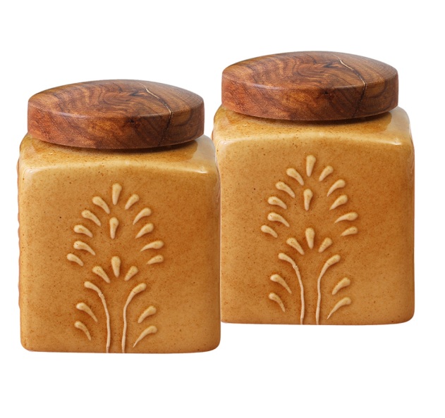 Gold Mustard Embossed Ceramic Square Pickle Jars Set of 2