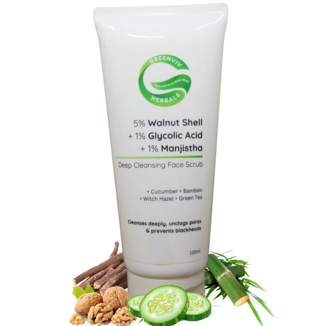 Greenviv 5% Walnut Shell + 1% Glycolic Acid + 1% Manjistha Deep Cleansing Face Scrub