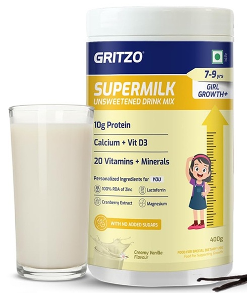 Gritzo Supermilk Growth+ - Vanilla (Unsweetened) - 7-9y Girl
