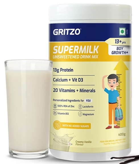 Gritzo Supermilk Growth+ Unsweetened - 13+y Boy - Creamy Vanilla