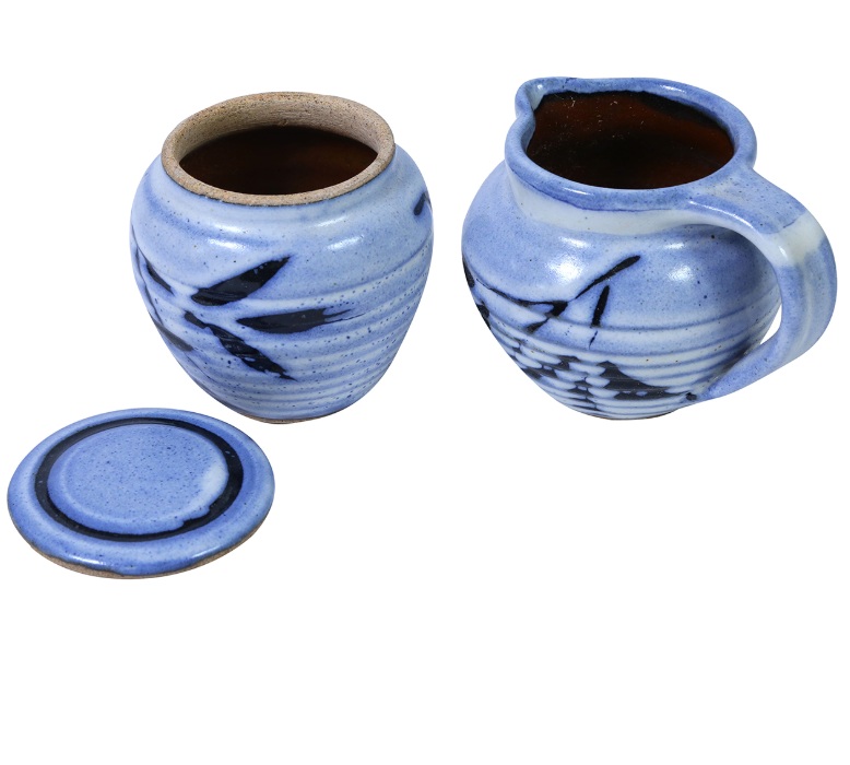 Hand Crafted Studio Pottery Light Blue Sugar pot and Milk Jug