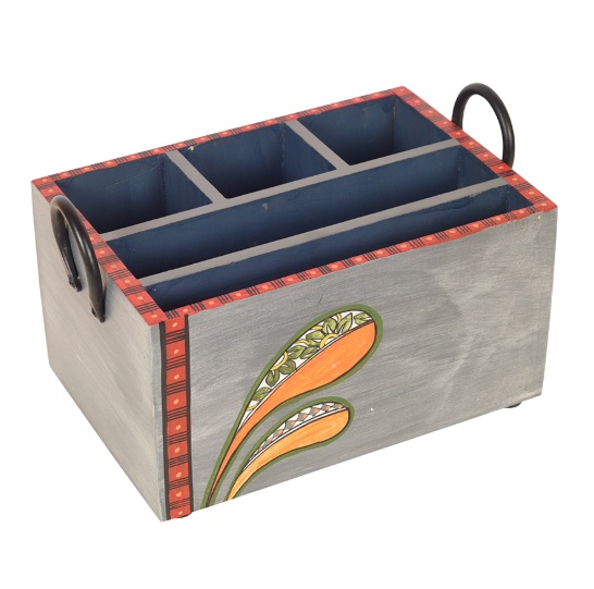 Handcrafted Cloud Cutlery Organizer with Iron Handles (Grey, Large)