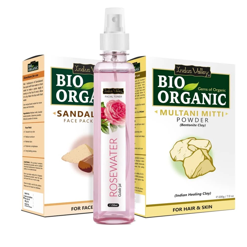 Indus Valley Sandalwood Face Pack, Multani Mitti and Rose Water Combo