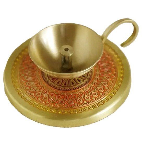 Isha Life Hand-Enameled Antique Brass Diya with Stylish Handle