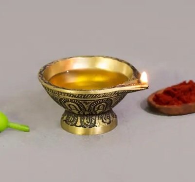 Isha Life Handcrafted Antique Brass Diya with Base - Big