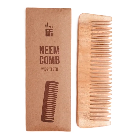Isha Life Handmade Neem Wood Comb (Wider Teeth)
