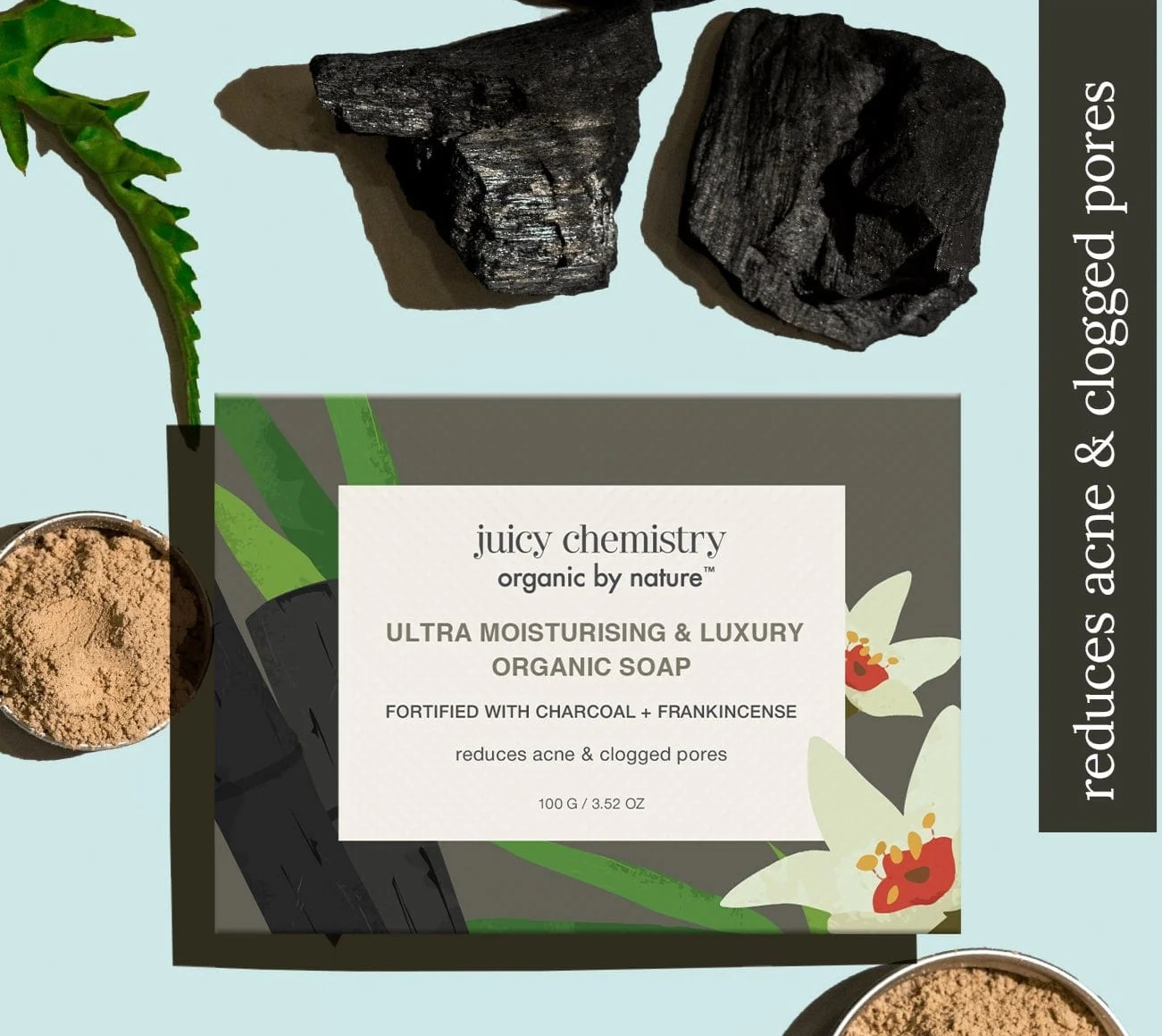 Juicy Chemistry Ultra Moisturising & Luxury Soap Fortified with Charcoal + Frankincense