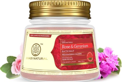 Khadi Natural Rose and Geranium With Rose Petals Bath Salt