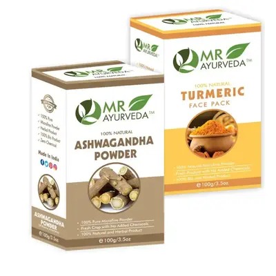 MR Ayurveda Ashwagandha Powder & Turmeric Face Pack Powder - Combo Pack