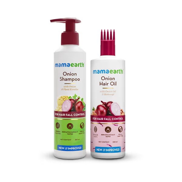 Mamaearth Onion Hair Oil and Onion Shampoo for Anti Hair Fall Combo Pack