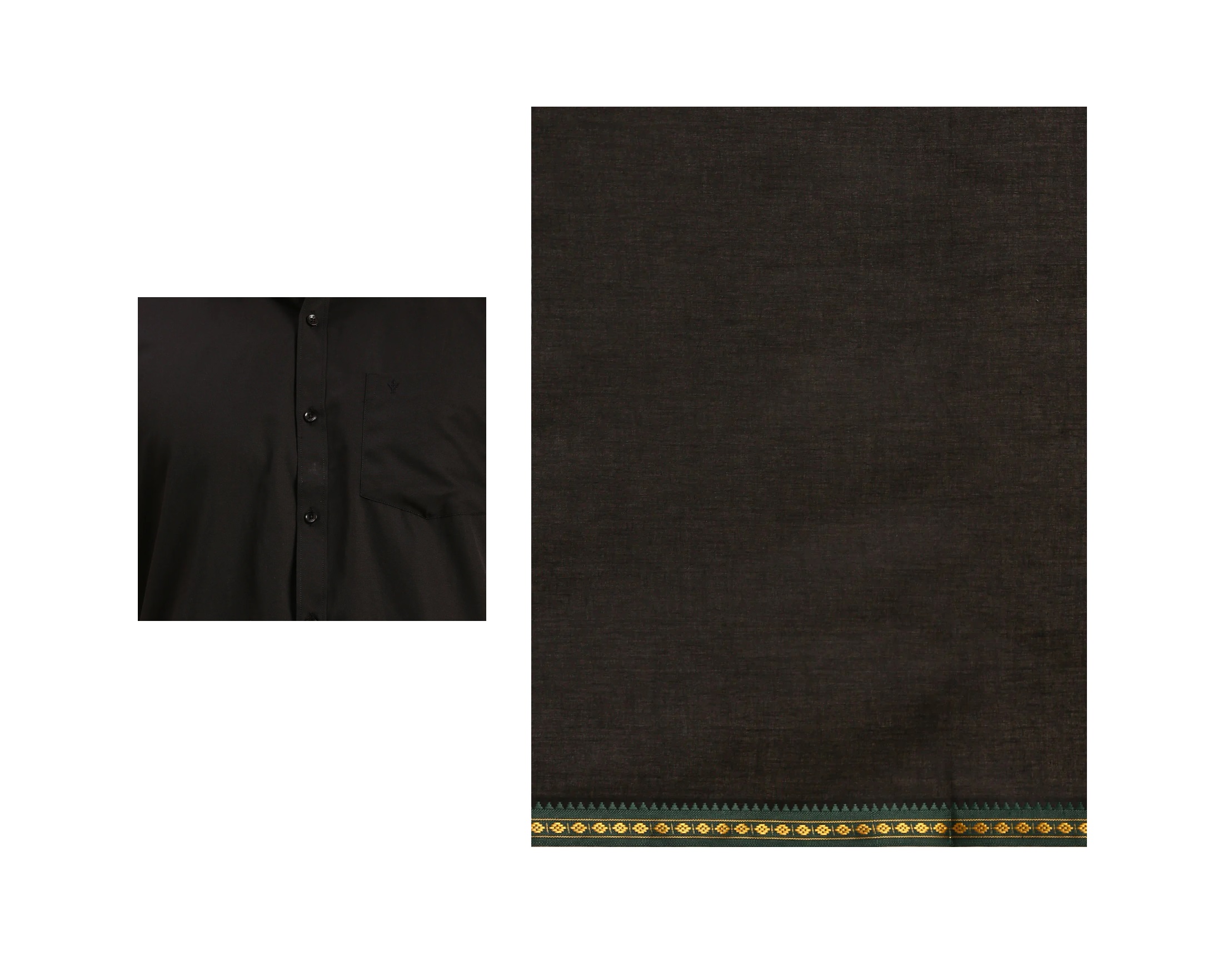 Ramraj Mens Devotional Shirt & Small Border Dhoti Combo Mercury Black