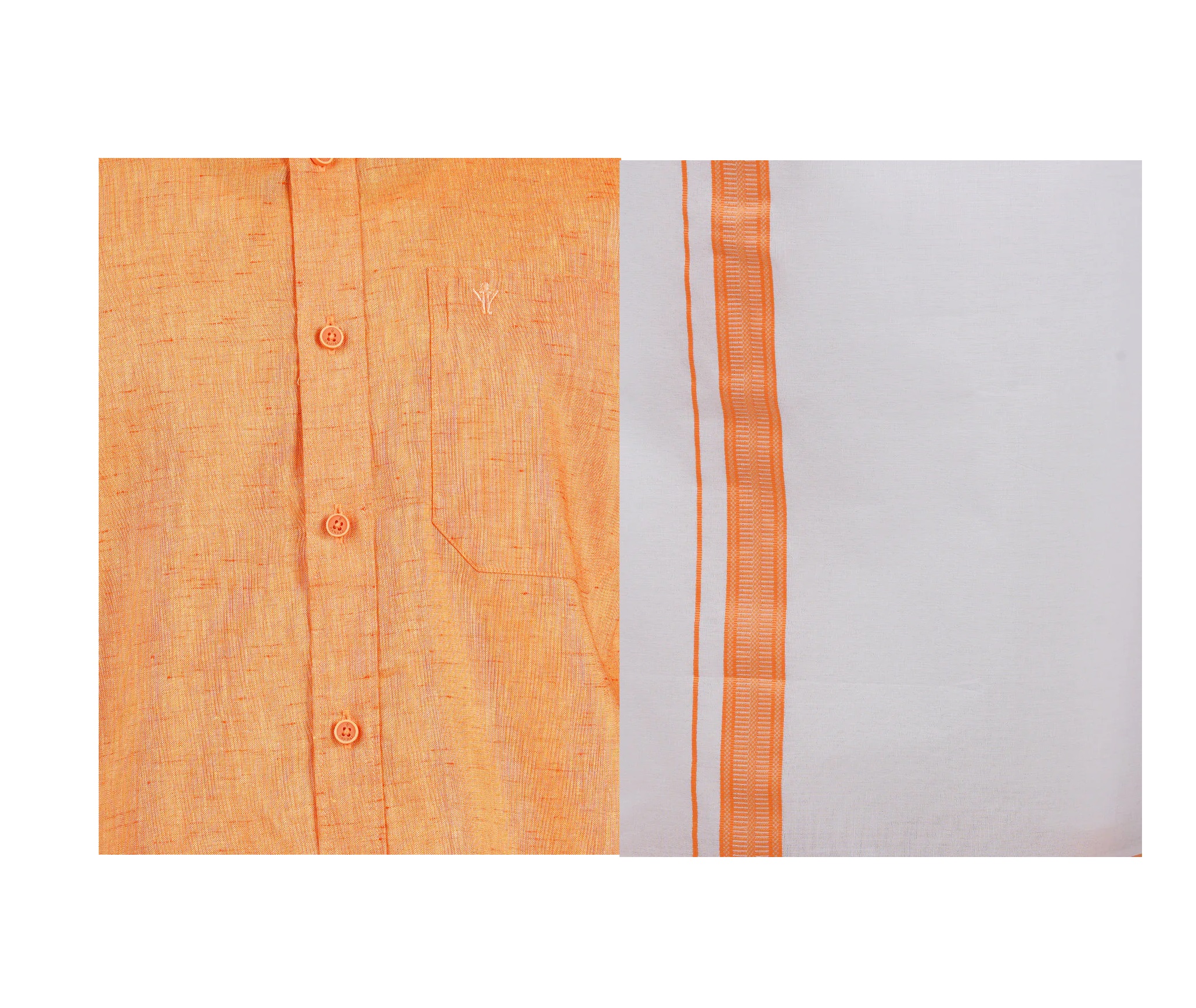 Ramraj Mens Readymade Adjustable Dhoti with Matching Shirt Half Orange C2