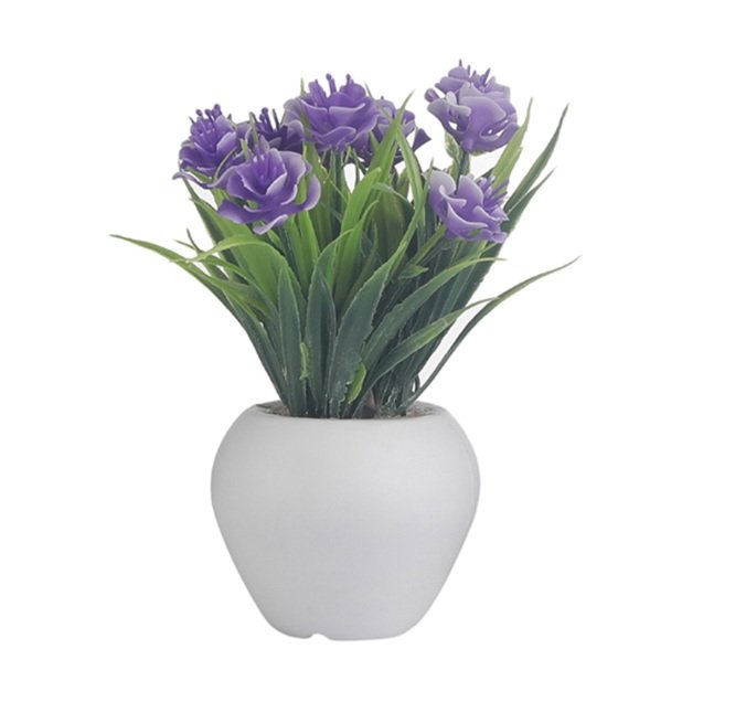 Mini Artificial Plant for Living Room with Thin Long Leaves and Purple Roses