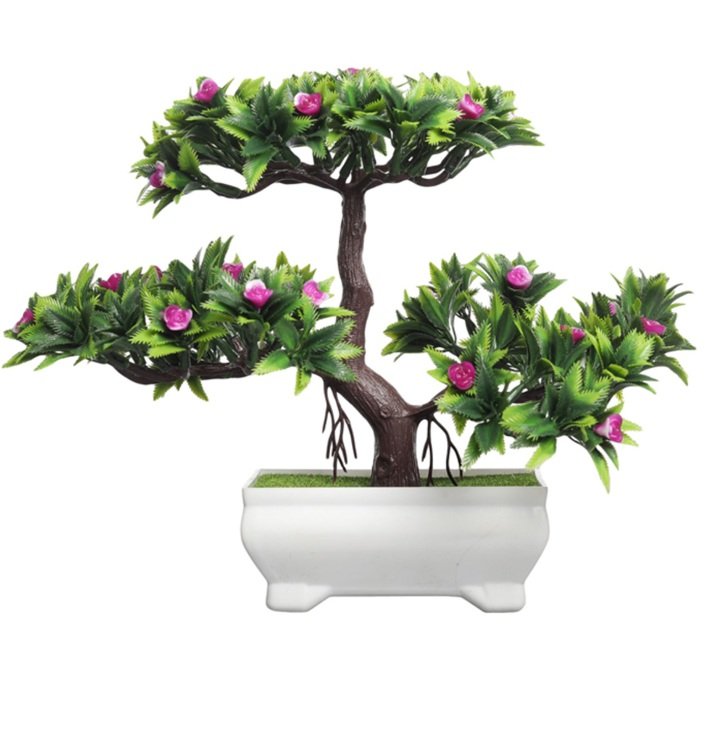 Multicolor 3 Head Plastic Bonsai Tree with Light Purple Flowers for Home Decor