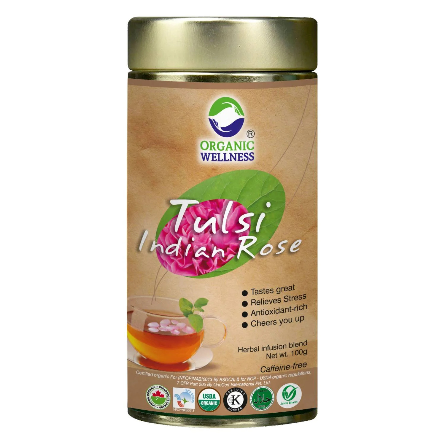 Organic Wellness Tulsi Indian Rose Tea Tin Pack
