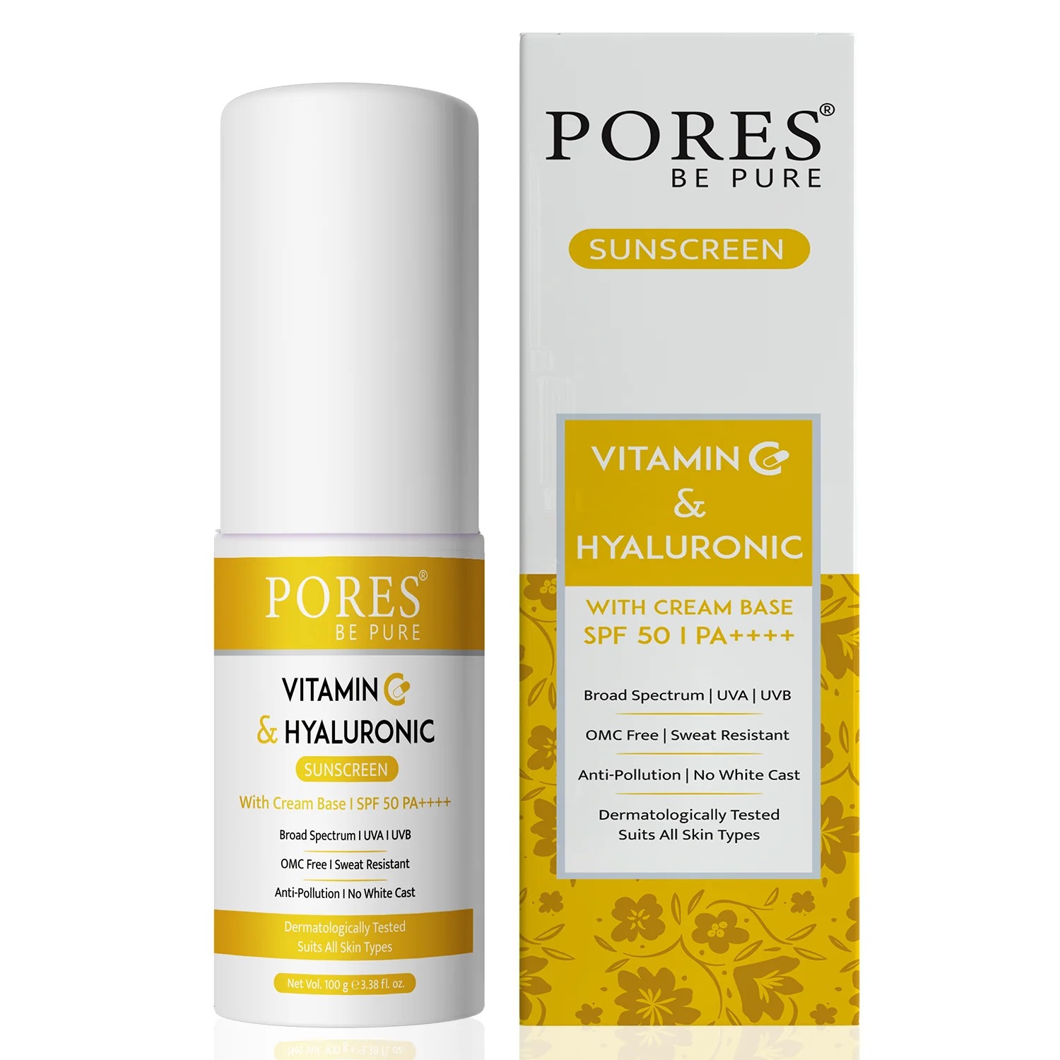 Pores Be Pure Vitamin C & Hyaluronic Cream Base Sunscreen With SPF 50 PA++++