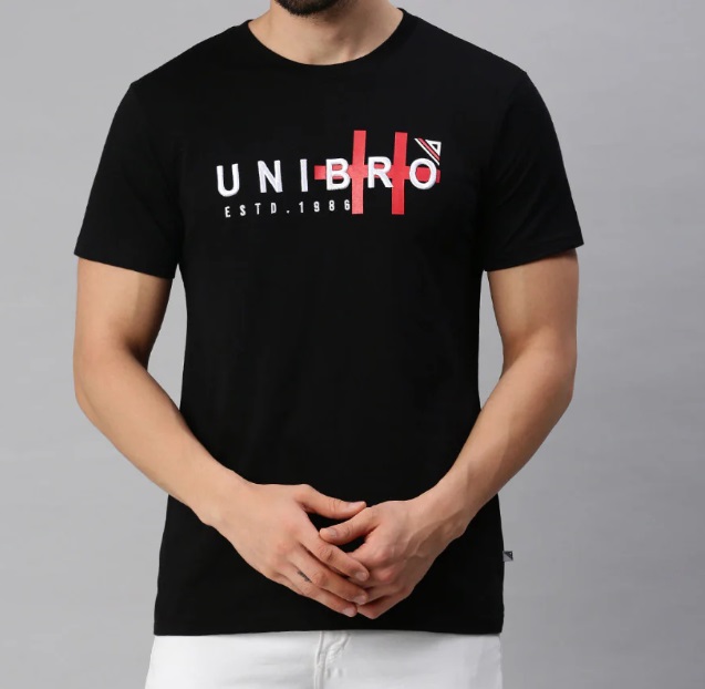 Ramraj Black Graphic Printed Cotton Blended Round Neck Casual T-Shirt GT29