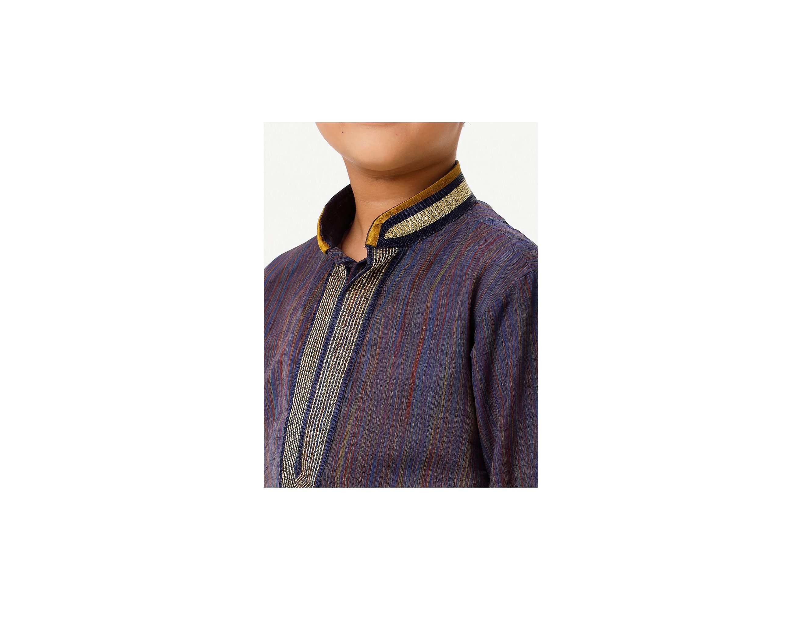 Ramraj Boys Cotton Embellished Neckline Full Sleeves Navy Blue Kurta