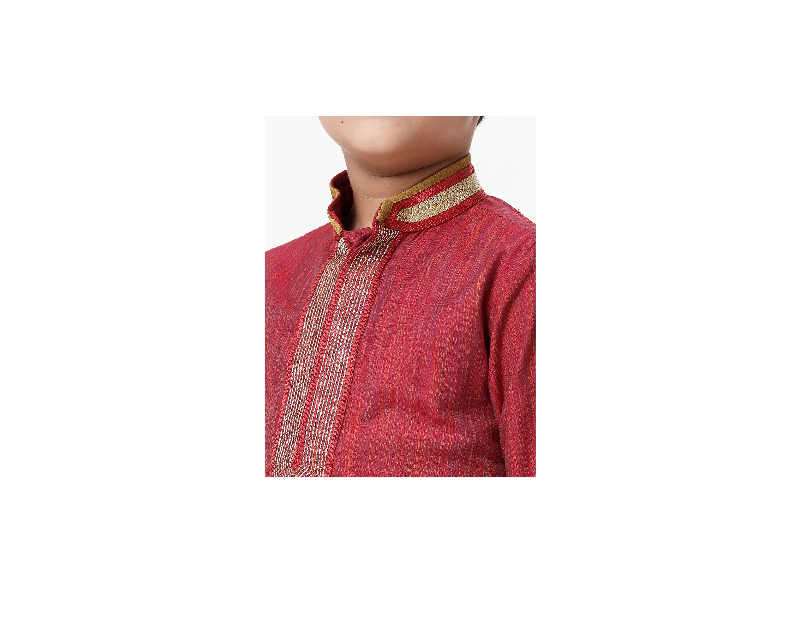 Ramraj Boys Cotton Embellished Neckline Full Sleeves Red Kurta