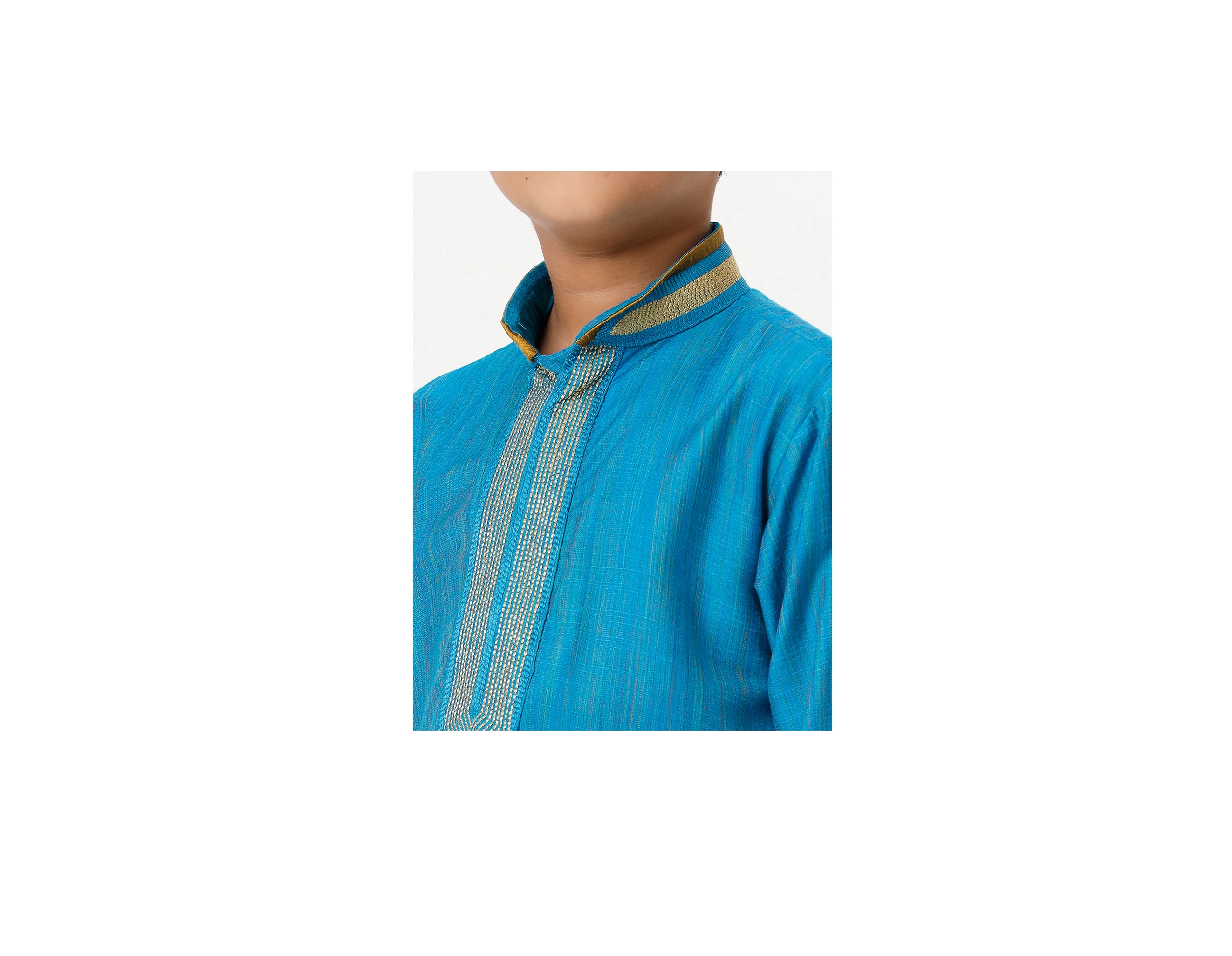 Ramraj Boys Cotton Embellished Neckline Full Sleeves Sky Blue Kurta