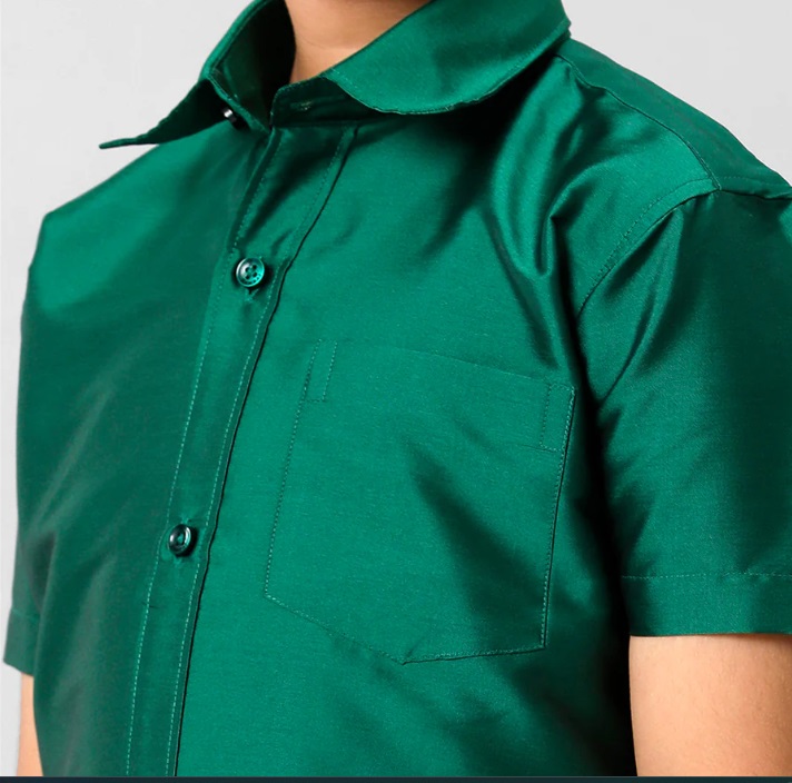 Ramraj Boys Silk Cotton Dark Green Half Sleeves Shirt K9