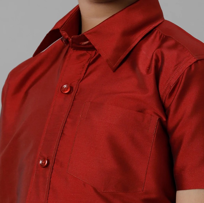 Ramraj Boys Silk Cotton Maroon Half Sleeves Shirt K7