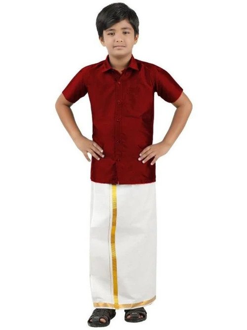 Ramraj Boys Silk Cotton Shirt with Dhoti Set 