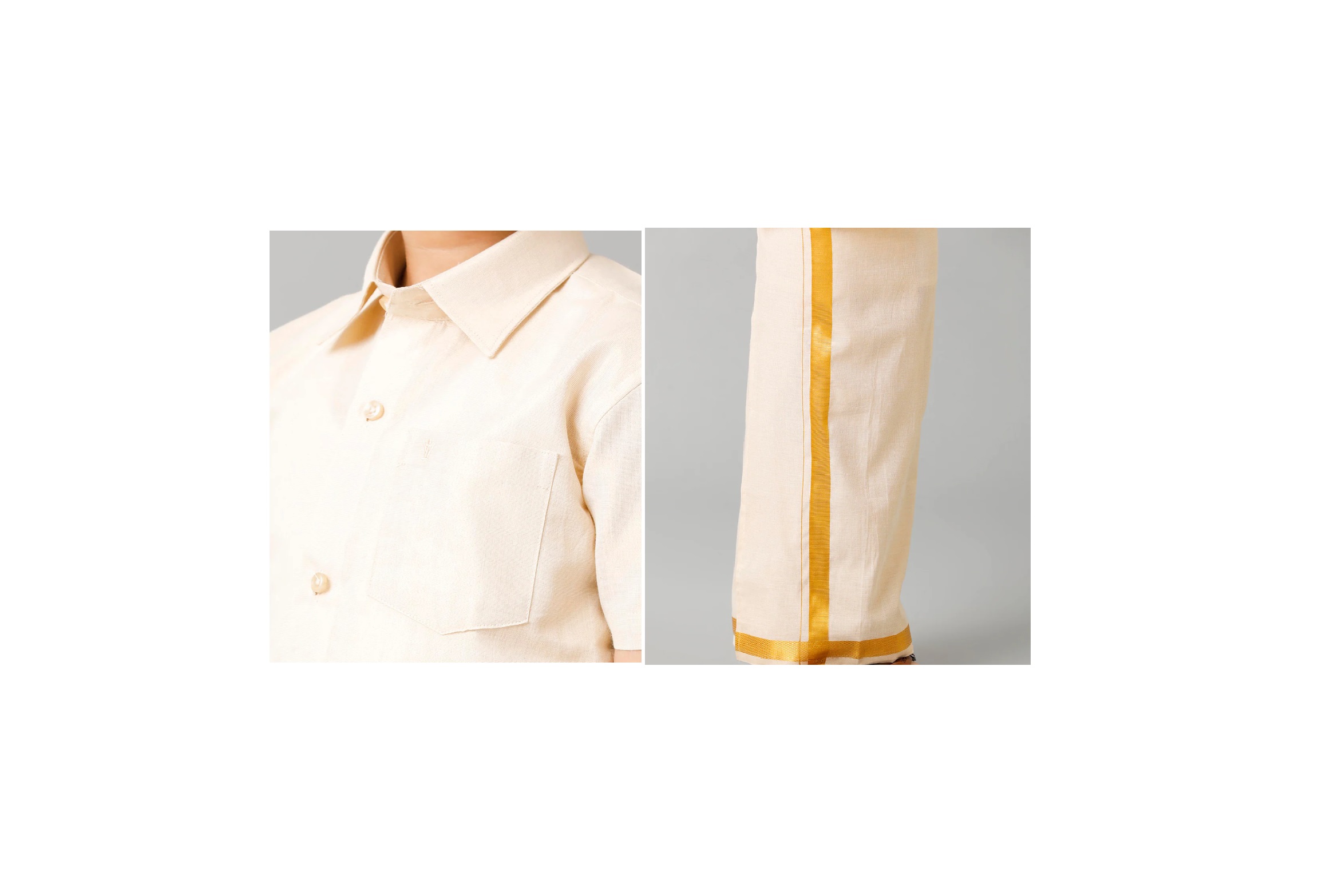 Ramraj Boys Tissue Jari Half Sleeve Shirt Dhoti Set Sankalpam Gold