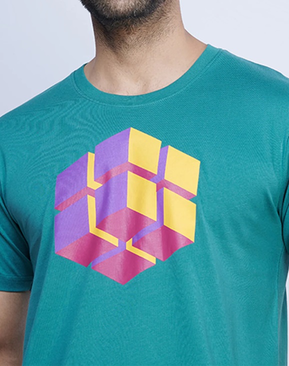 Ramraj Green Graphic Printed Round Neck Casual T-Shirt GT40