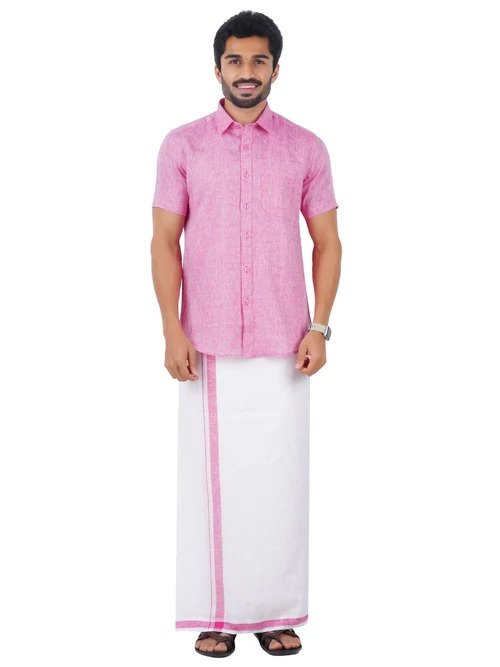 Ramraj Matching Dhoti & Half Sleeves Shirt Combo Pure Linen L77