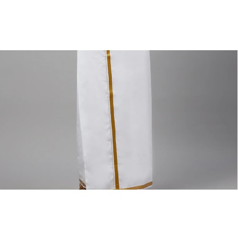 Ramraj Mens Adjustable Single Dhoti White with Gold Jari Border