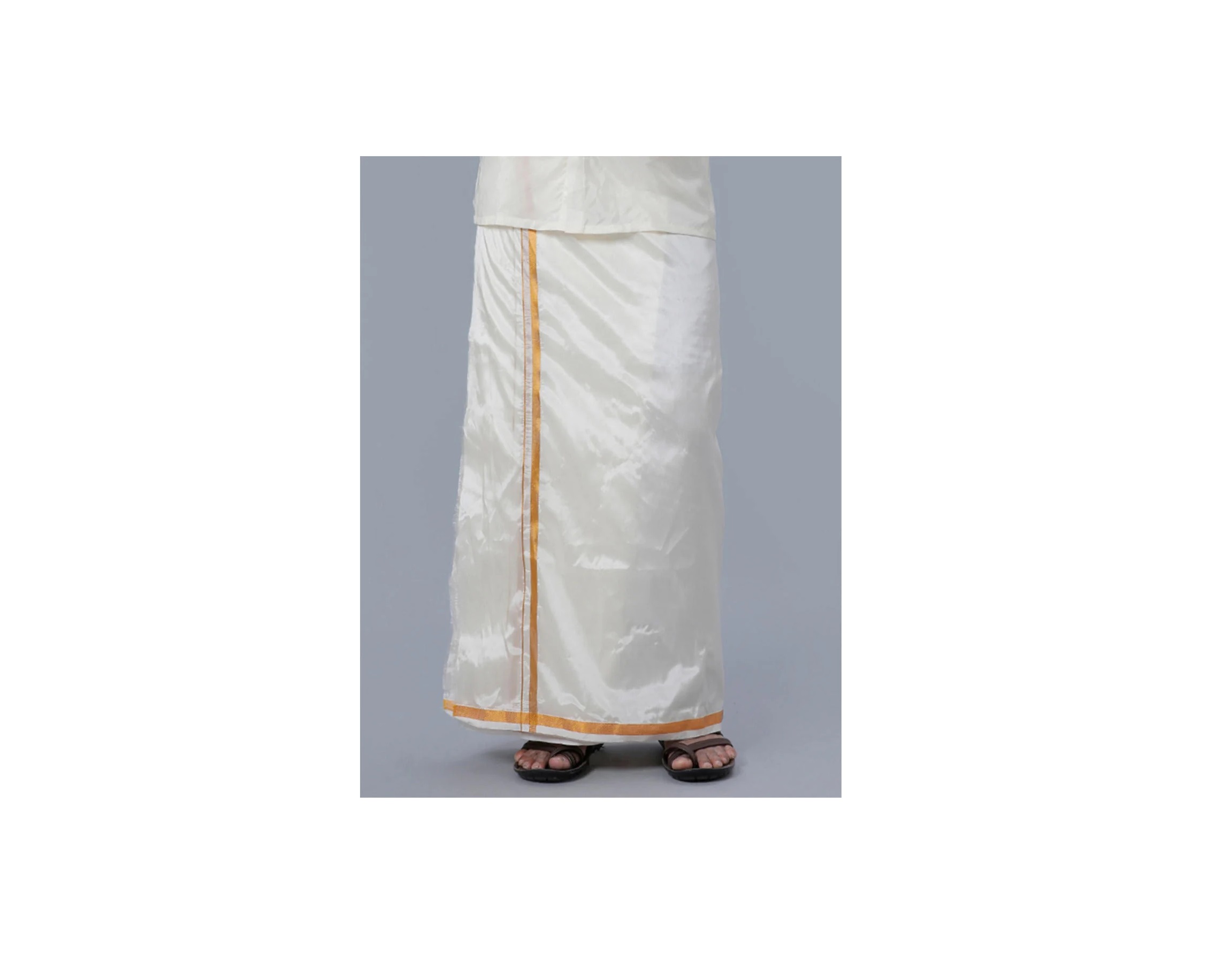 Ramraj Mens Art Silk Cream Double Dhoti with Gold Jari Border Kara Yoga 50k