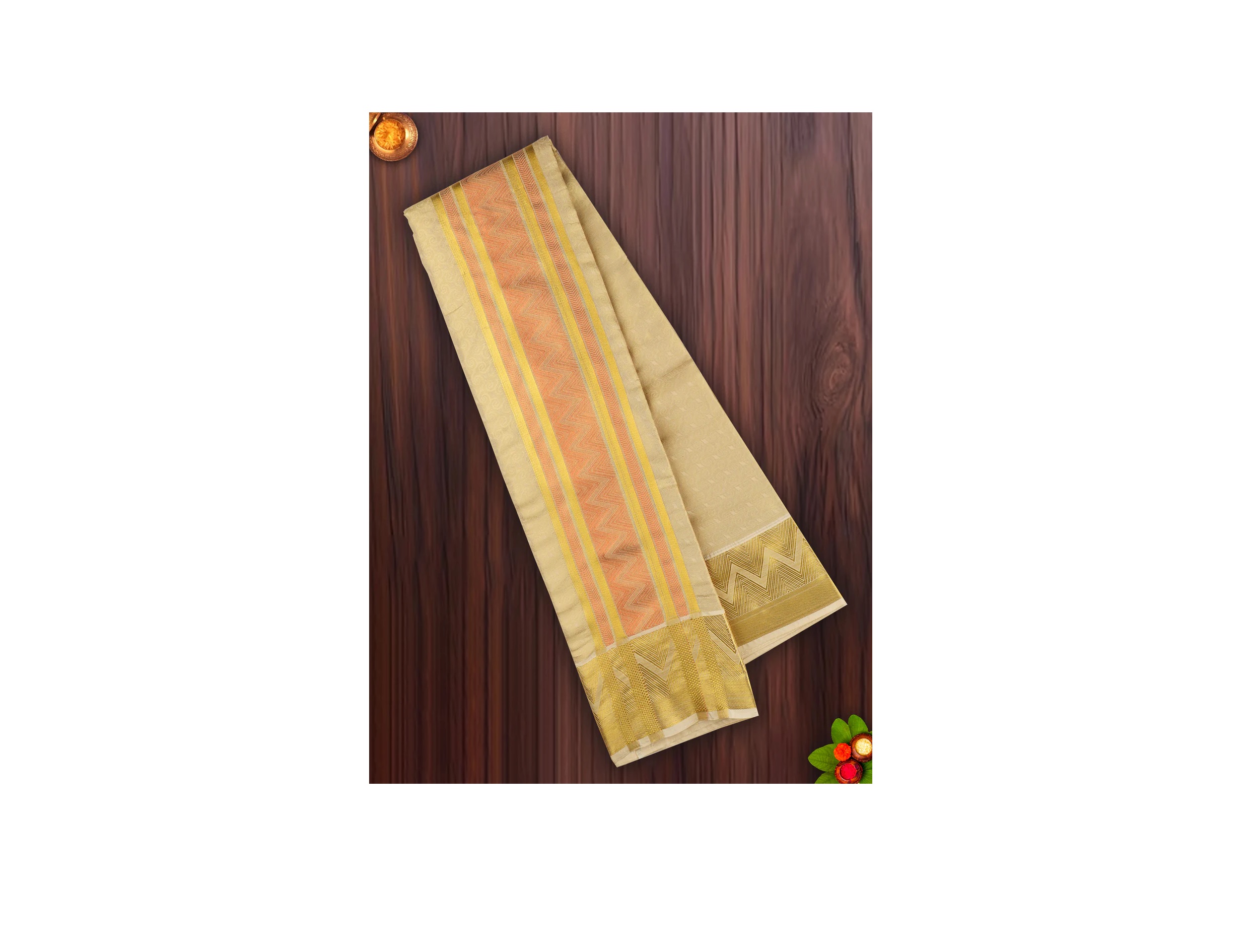 Ramraj Mens Art Silk Dhoti & Shirting Set Gold with Copper Brahmotsavam-B1