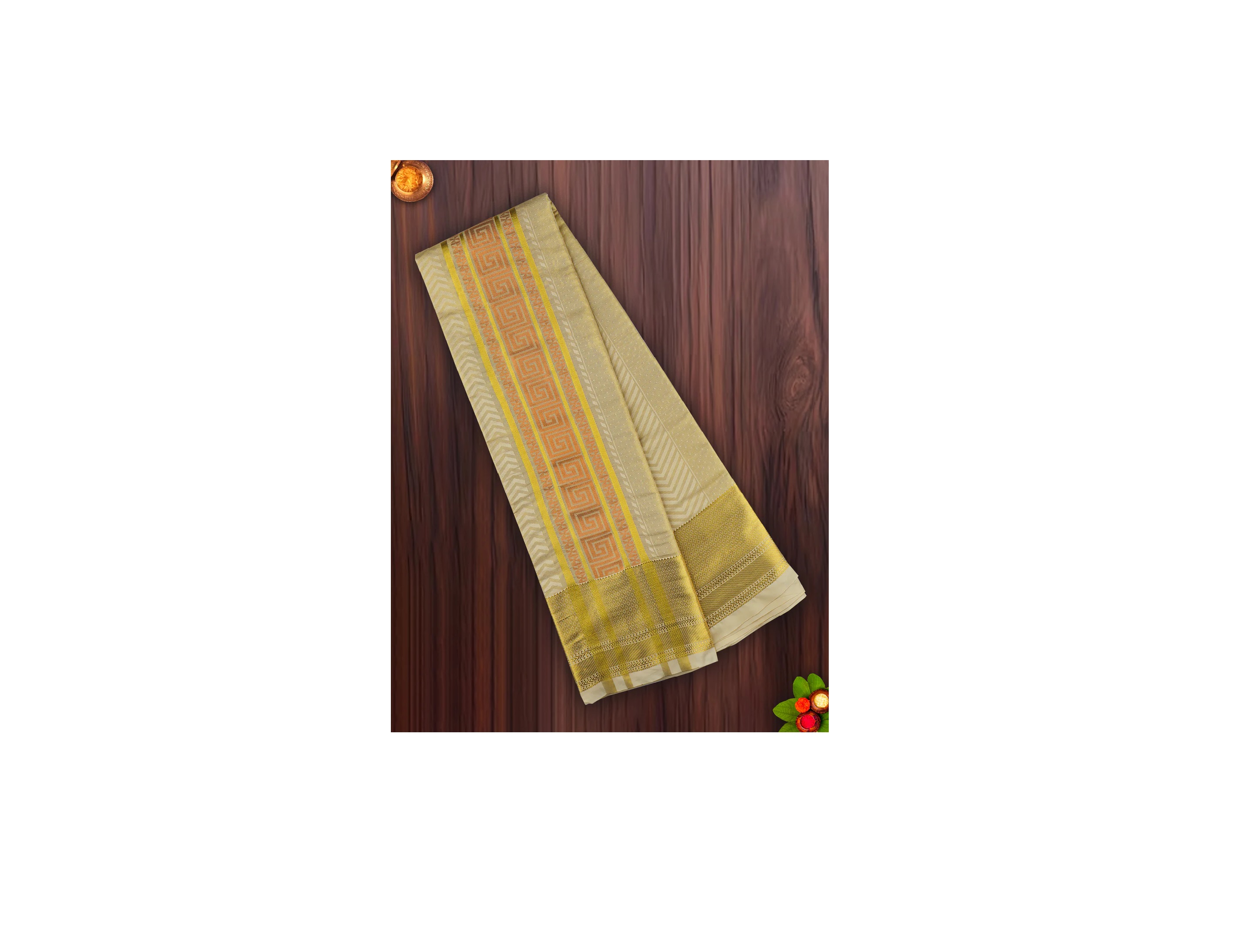 Ramraj Mens Art Silk Dhoti & Shirting Set Gold with Copper Brahmotsavam-B2