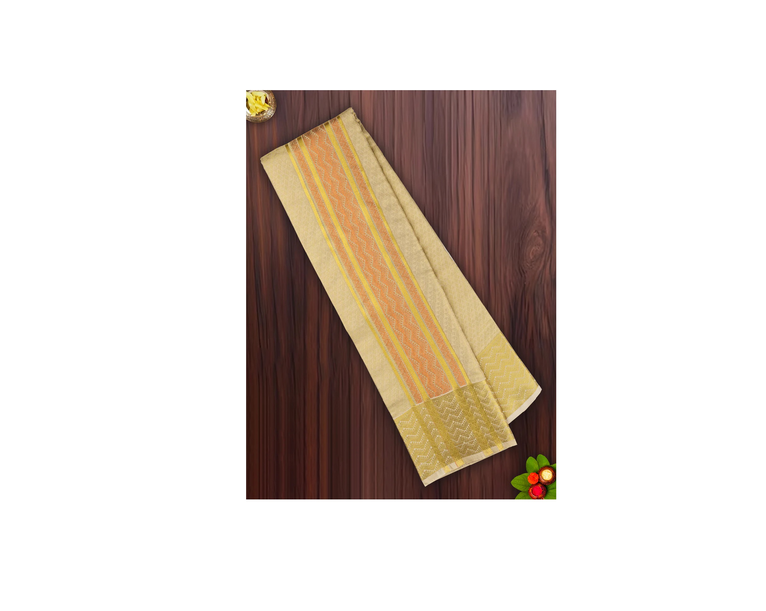 Ramraj Mens Art Silk Dhoti & Shirting Set Gold with Copper Brahmotsavam-B4