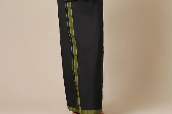 Ramraj Mens Assorted Fancy Border Charcoal Dhoti - Ahimsa Charcoal