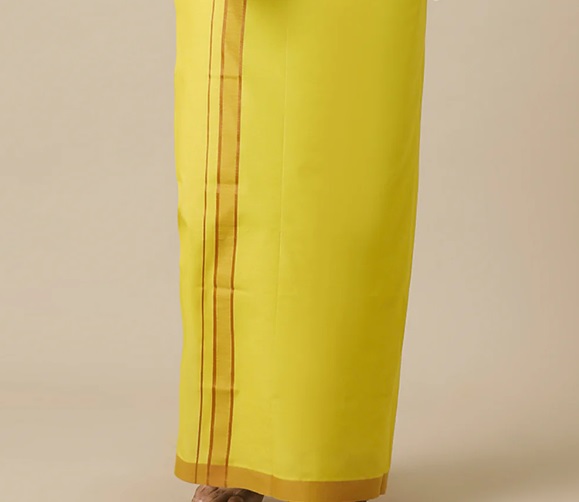 Ramraj Mens Assorted Fancy Border Yellow Dhoti -Ahimsa Yellow
