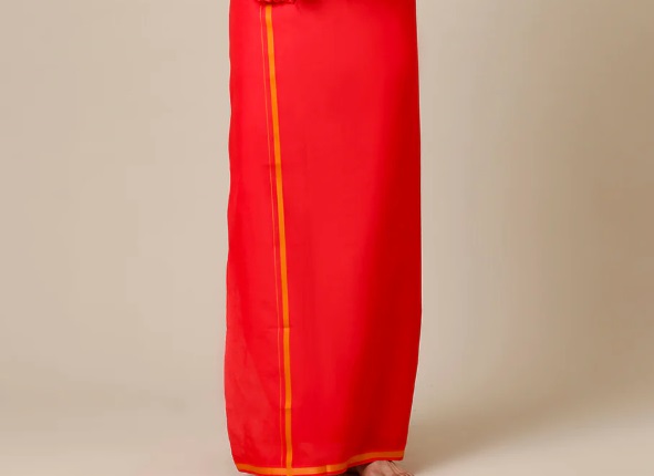 Ramraj Mens Color Dhoti with Big Border Sukiran Red