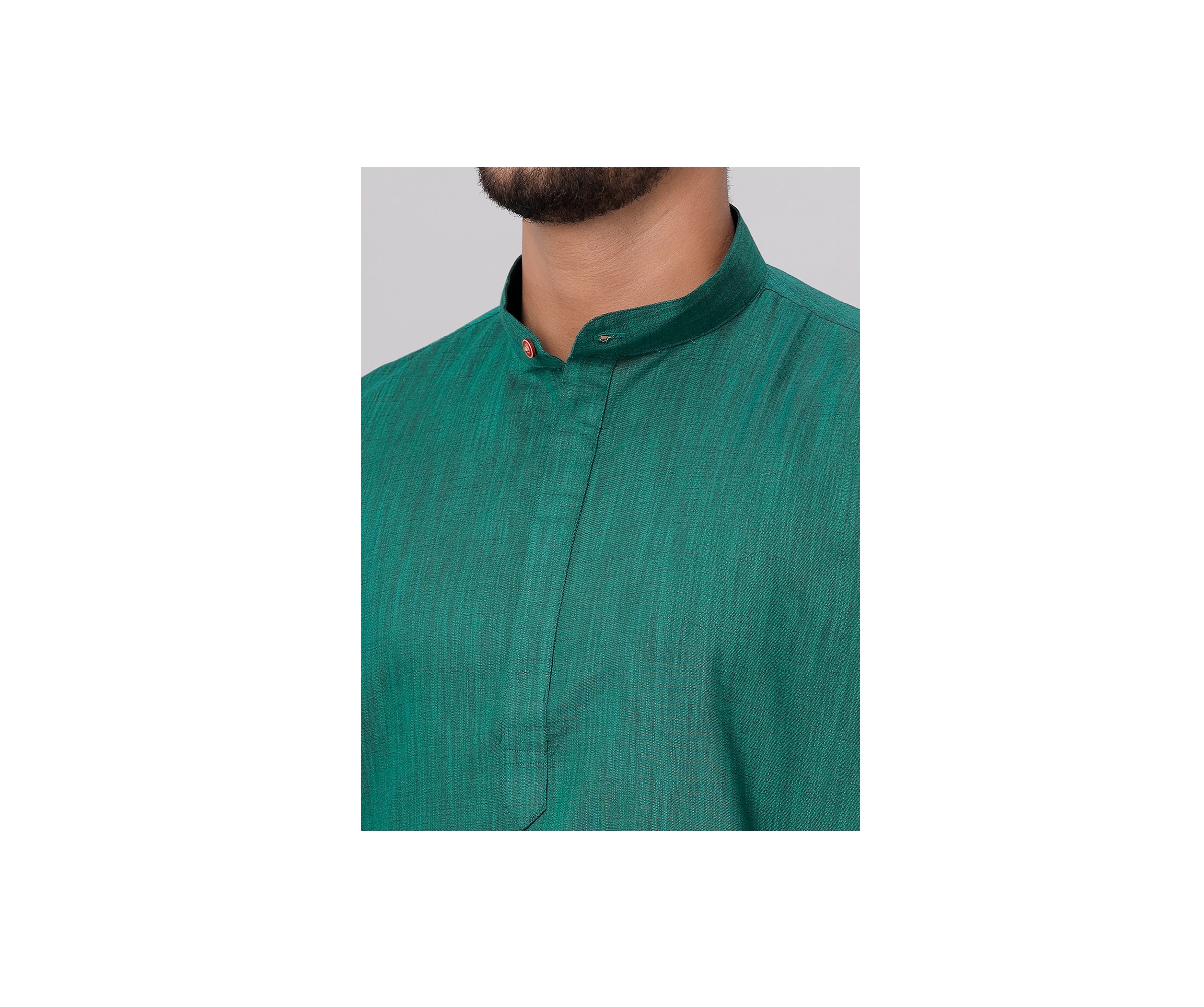 Ramraj Mens Cotton Full Sleeves Dark Green Medium Length Pocket Kurta FS5