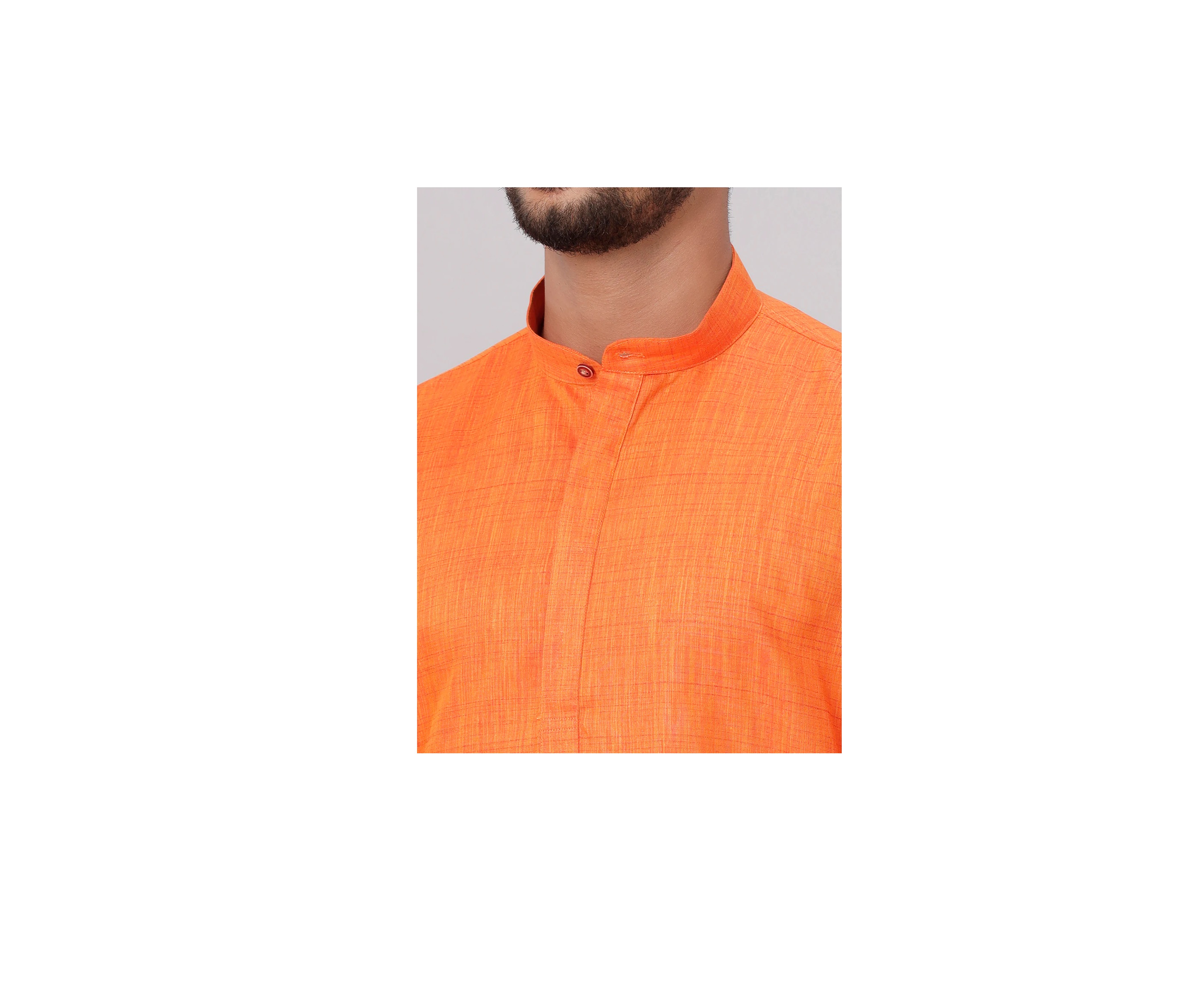 Ramraj Mens Cotton Full Sleeves Orange Medium Length Pocket Kurta FS3
