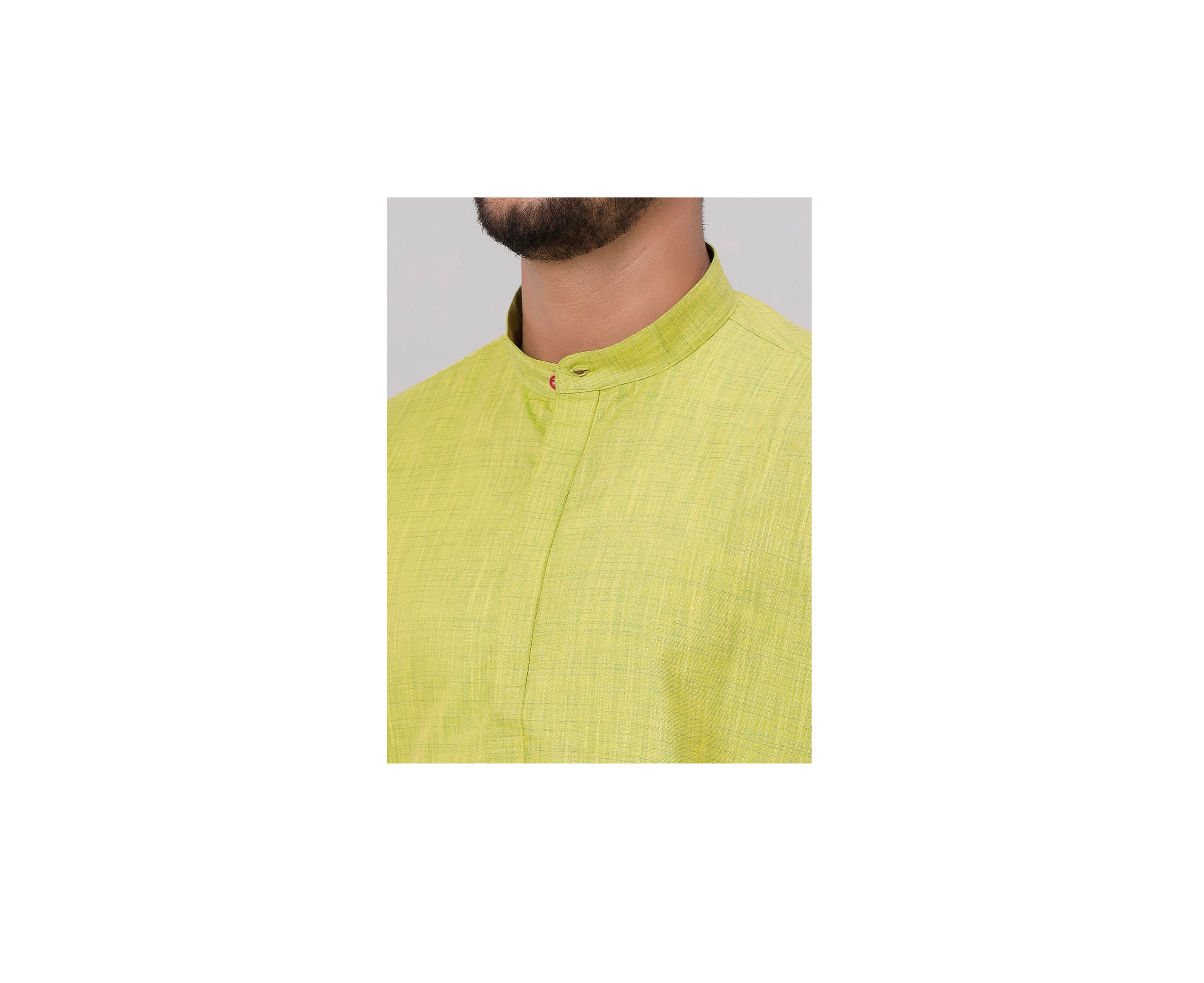 Ramraj Mens Cotton Full Sleeves Parrot Green Medium Length Pocket Kurta FS2